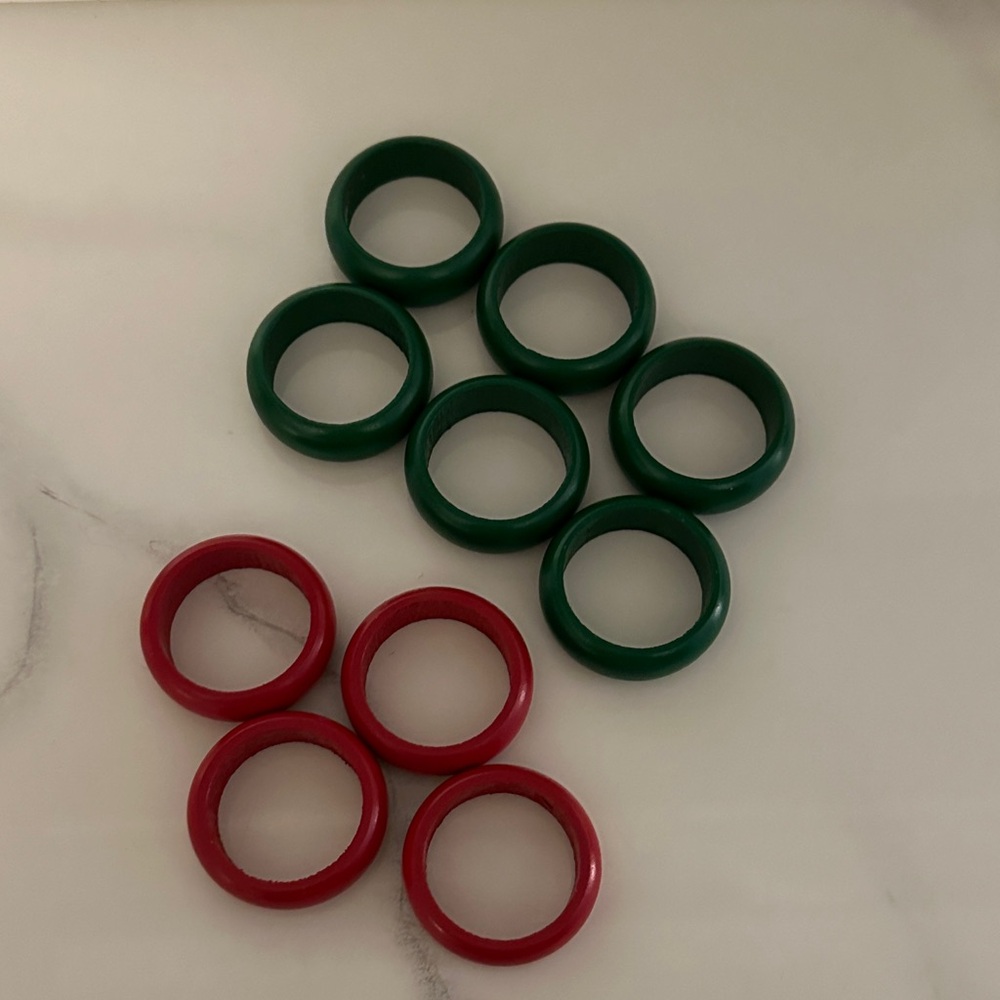 Set of Green and Red Wooden Napkin Rings